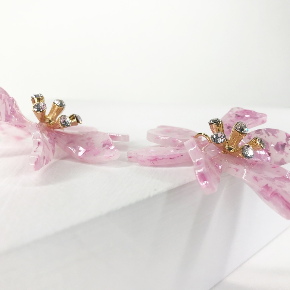 Mini Crystal Lily Drop Earrings in Pink - Picture 5 of 6